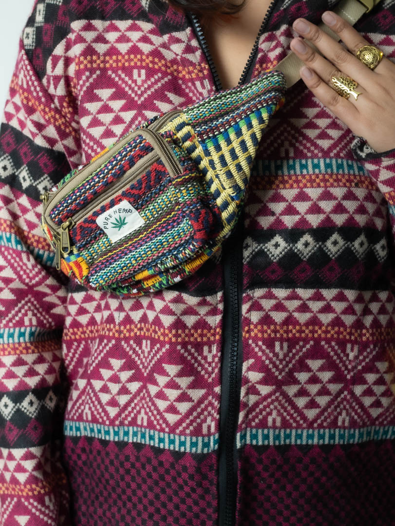 Multicolor Hemp Crossbody Bag with Woven Boho Pattern