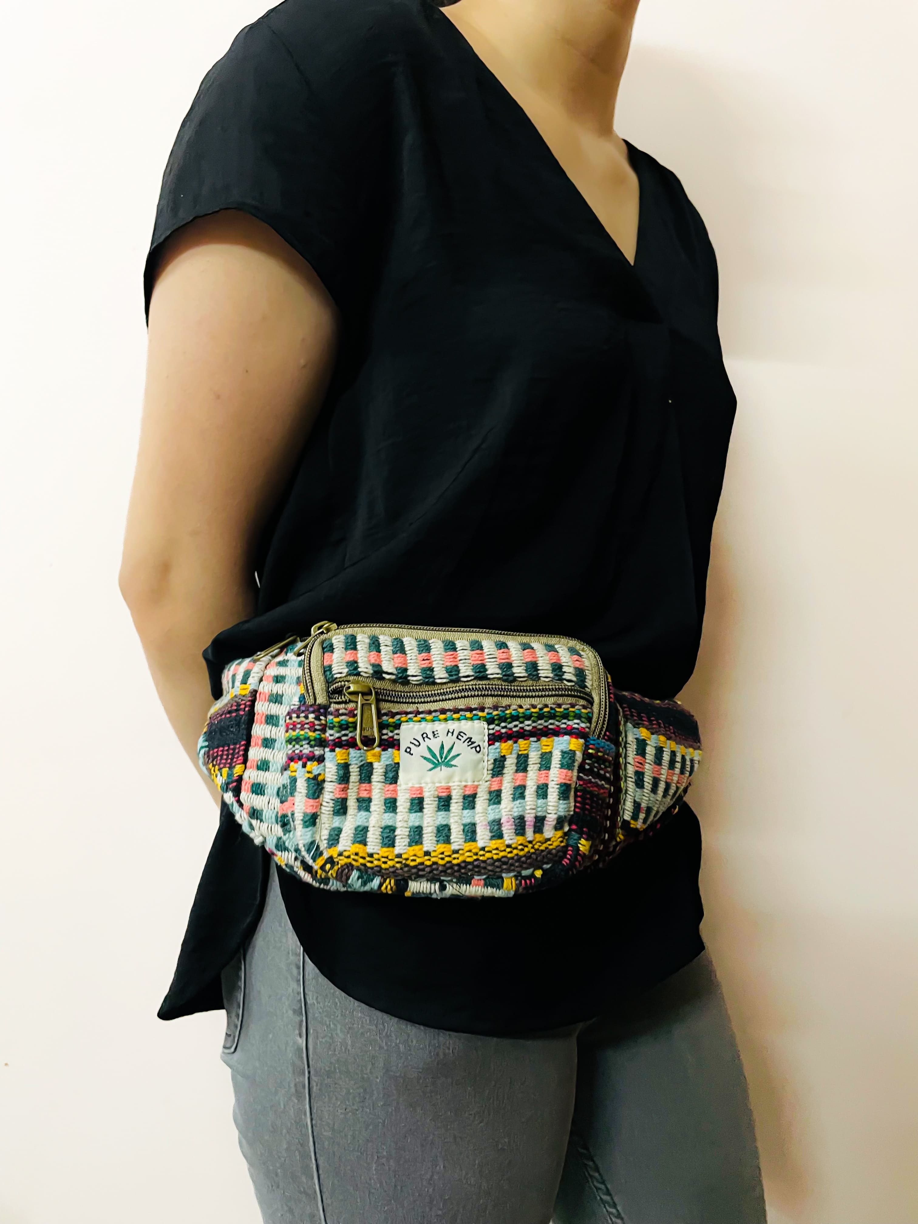 Pastel Multi-Stripe Hemp Crossbody Bag with Boho Design