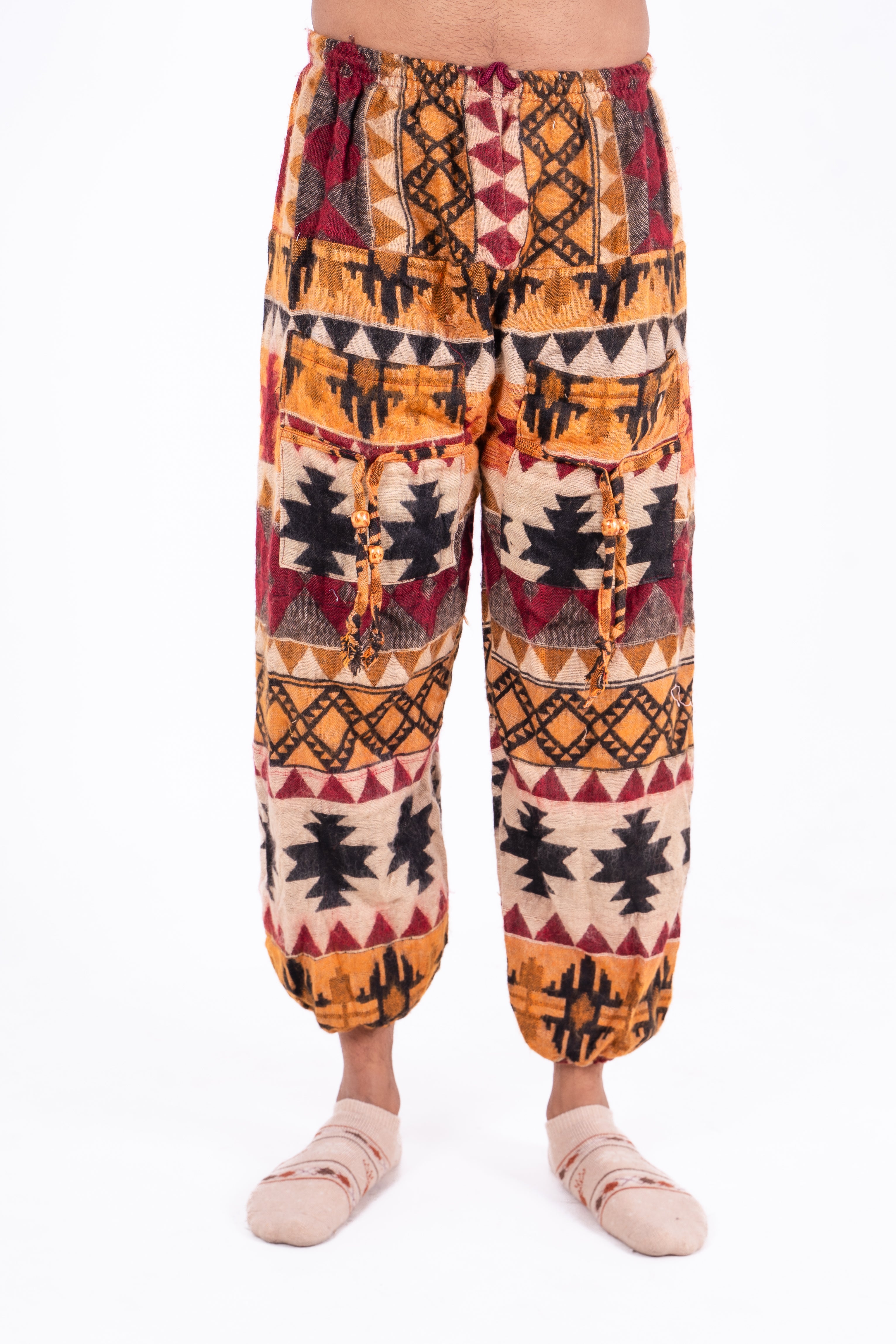 Mustard & Beige Ikat Poncho Dress with Ethnic Motifs
