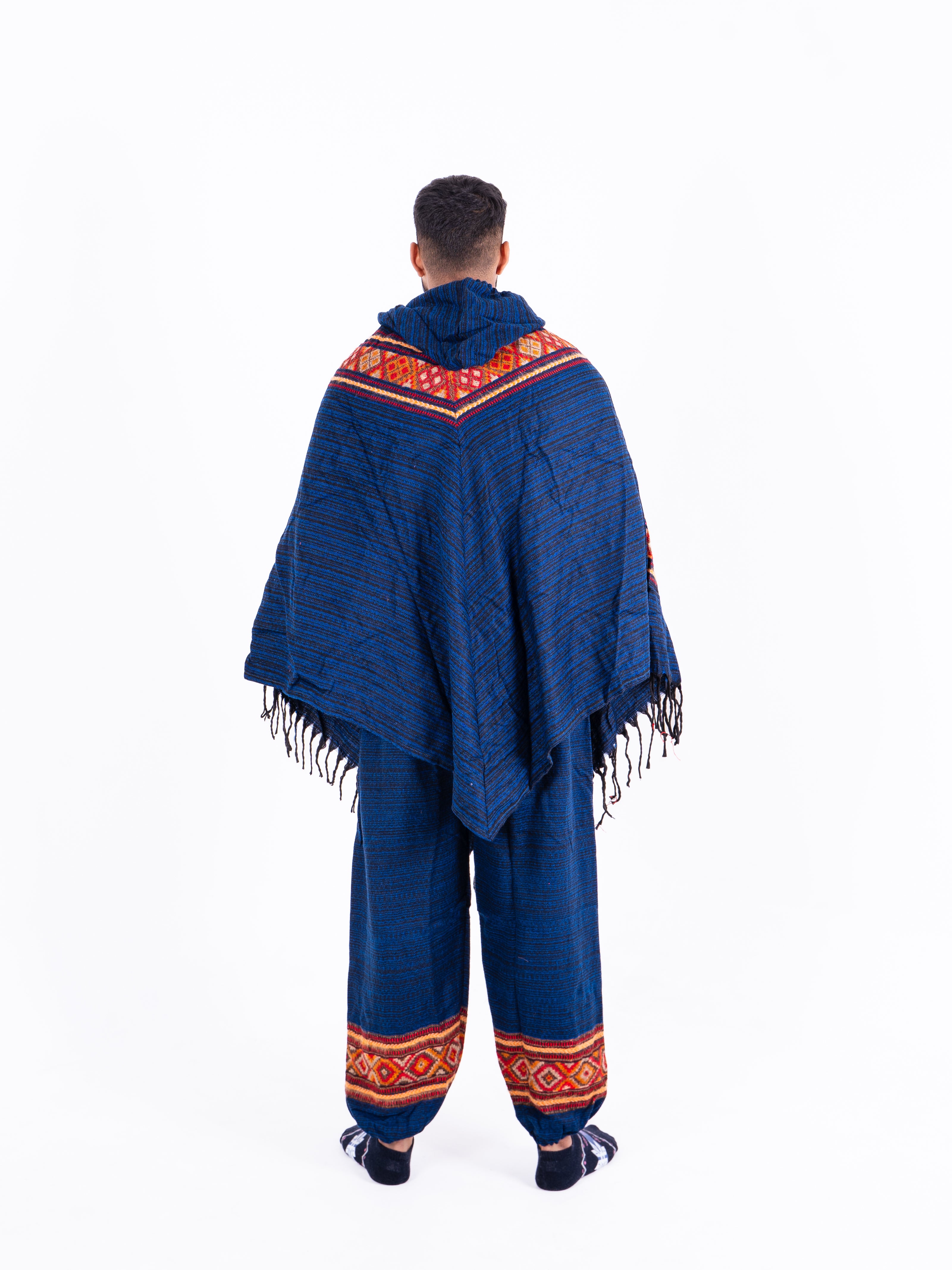 Navy Blue Kullu Poncho Dress with Ethnic Detailing