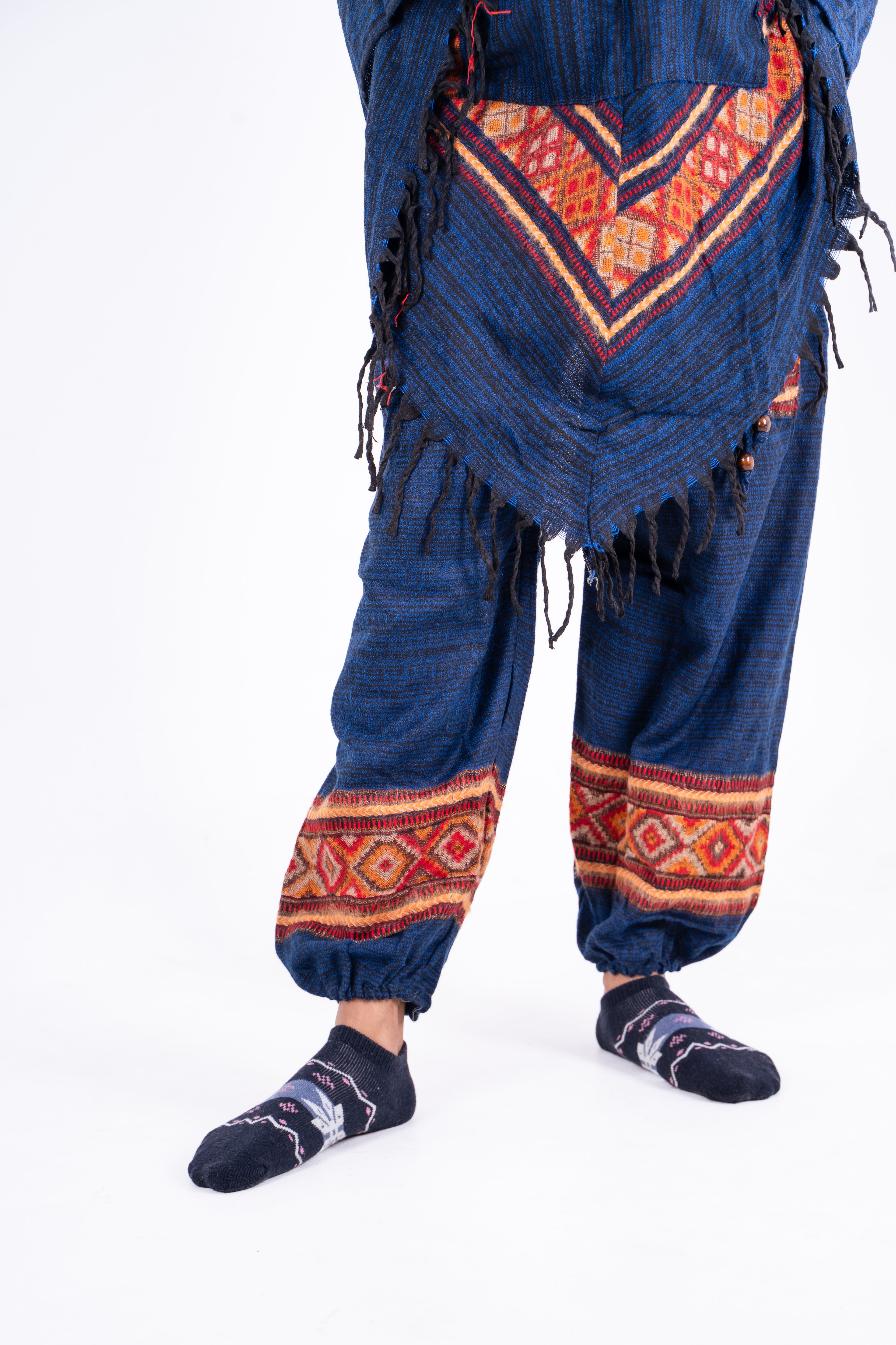 Navy Blue Kullu Poncho Dress with Ethnic Detailing