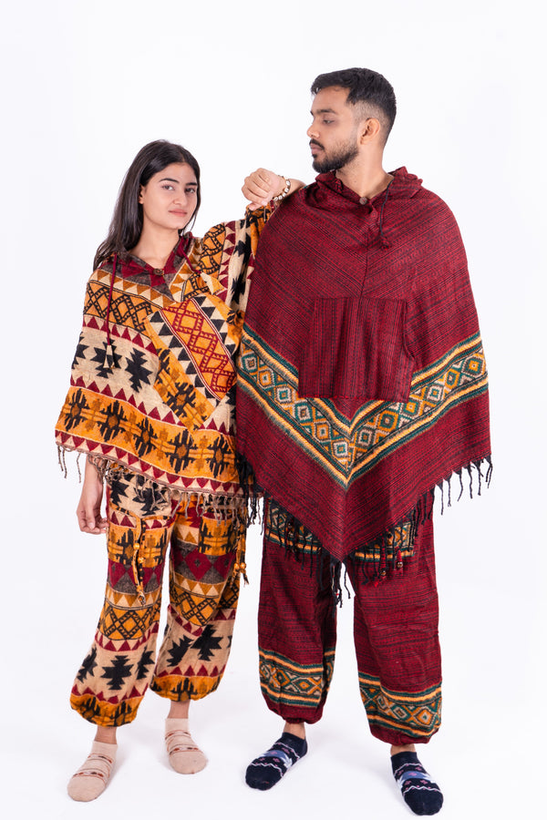Travel Duo Ikat Poncho and Kullu Maroon Poncho Dress