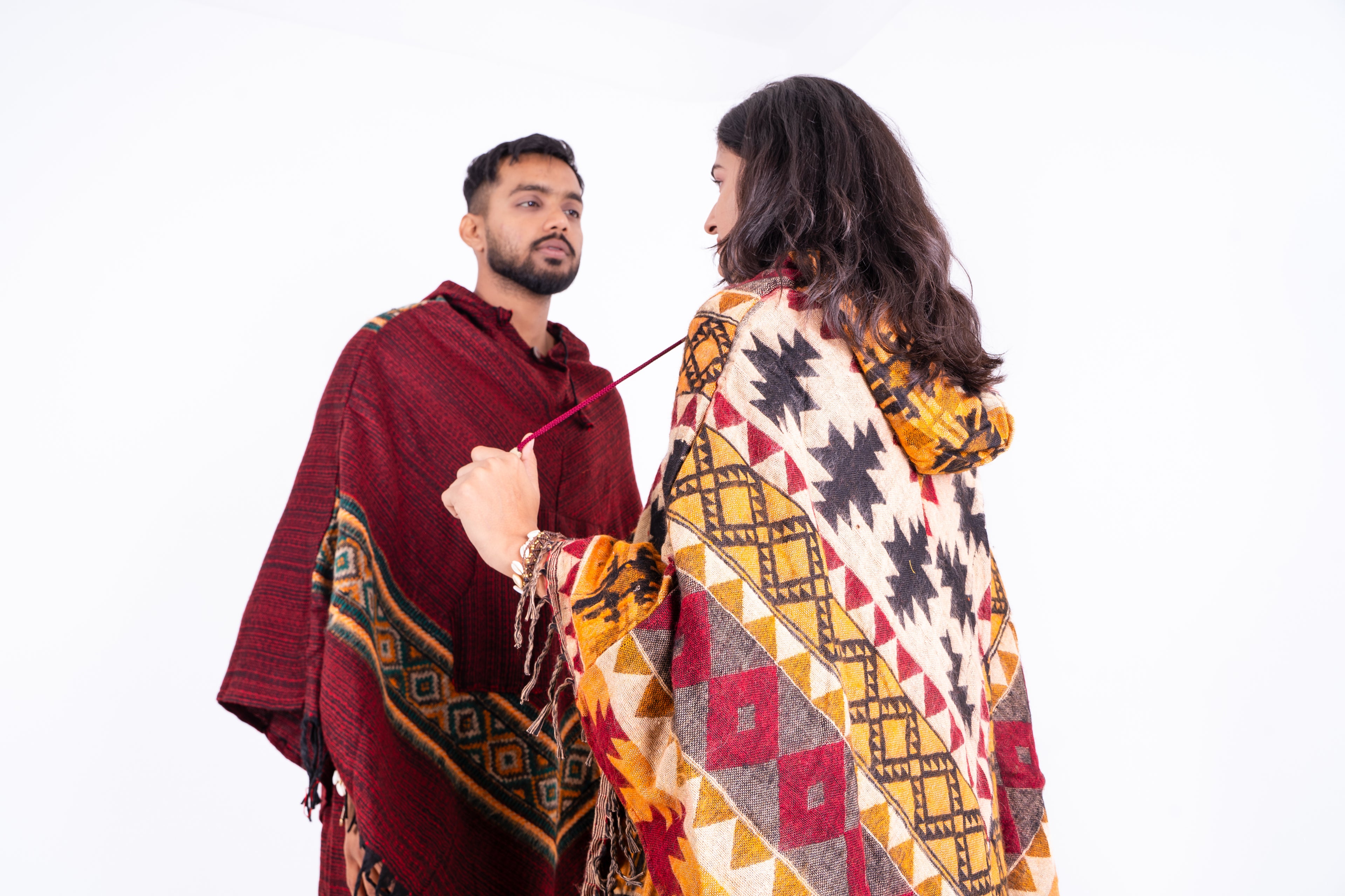 Travel Duo Ikat Poncho and Kullu Maroon Poncho Dress