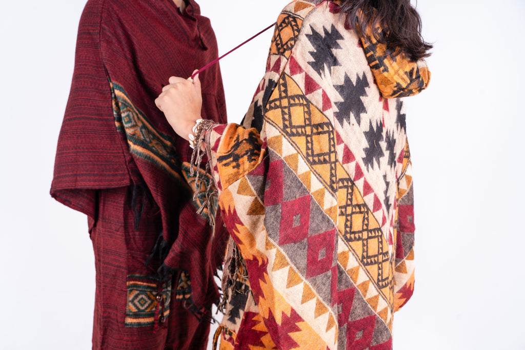 Travel Duo Ikat Poncho and Kullu Maroon Poncho Dress