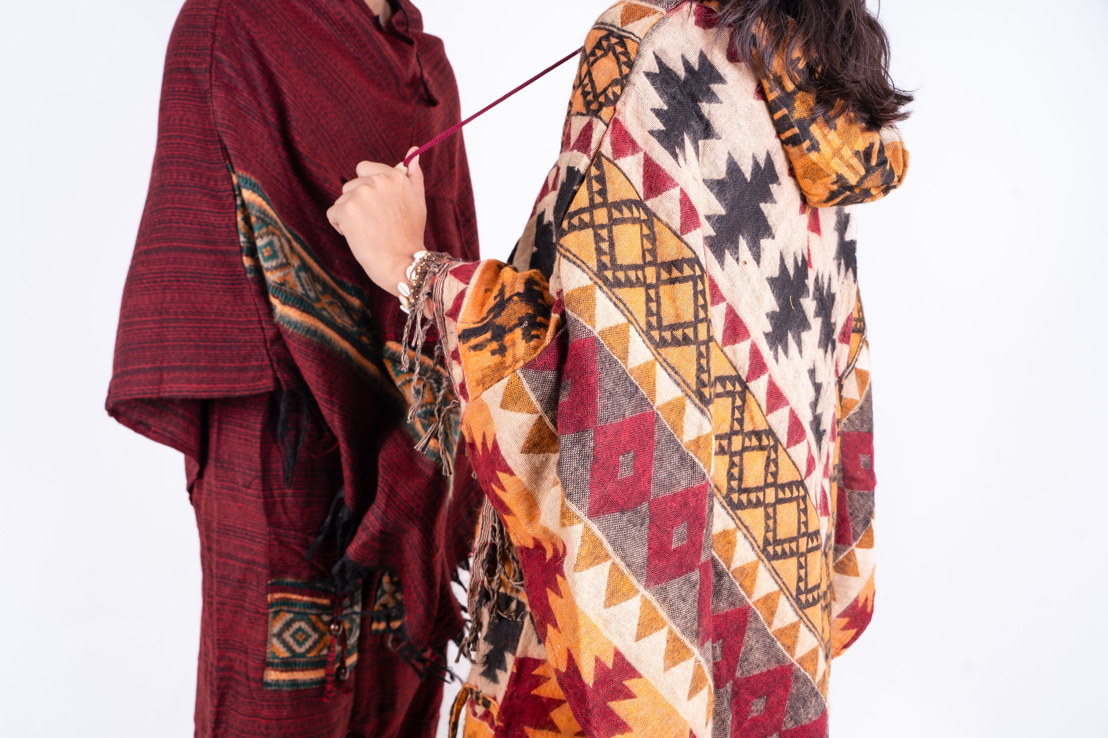 Travel Duo Ikat Poncho and Kullu Maroon Poncho Dress