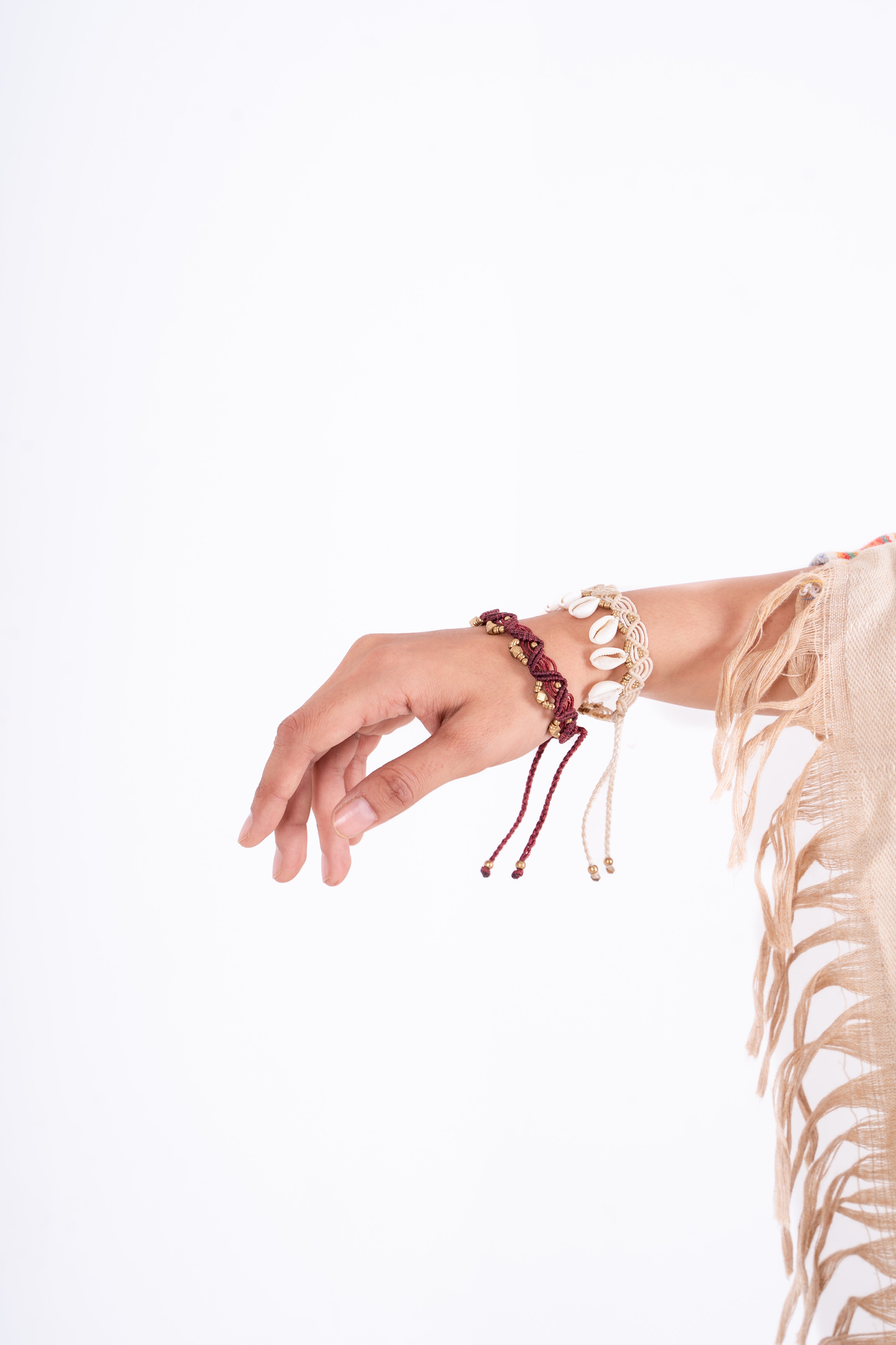 Handmade Tortoise Brown Macrame Anklet with Cowrie Shell Accents