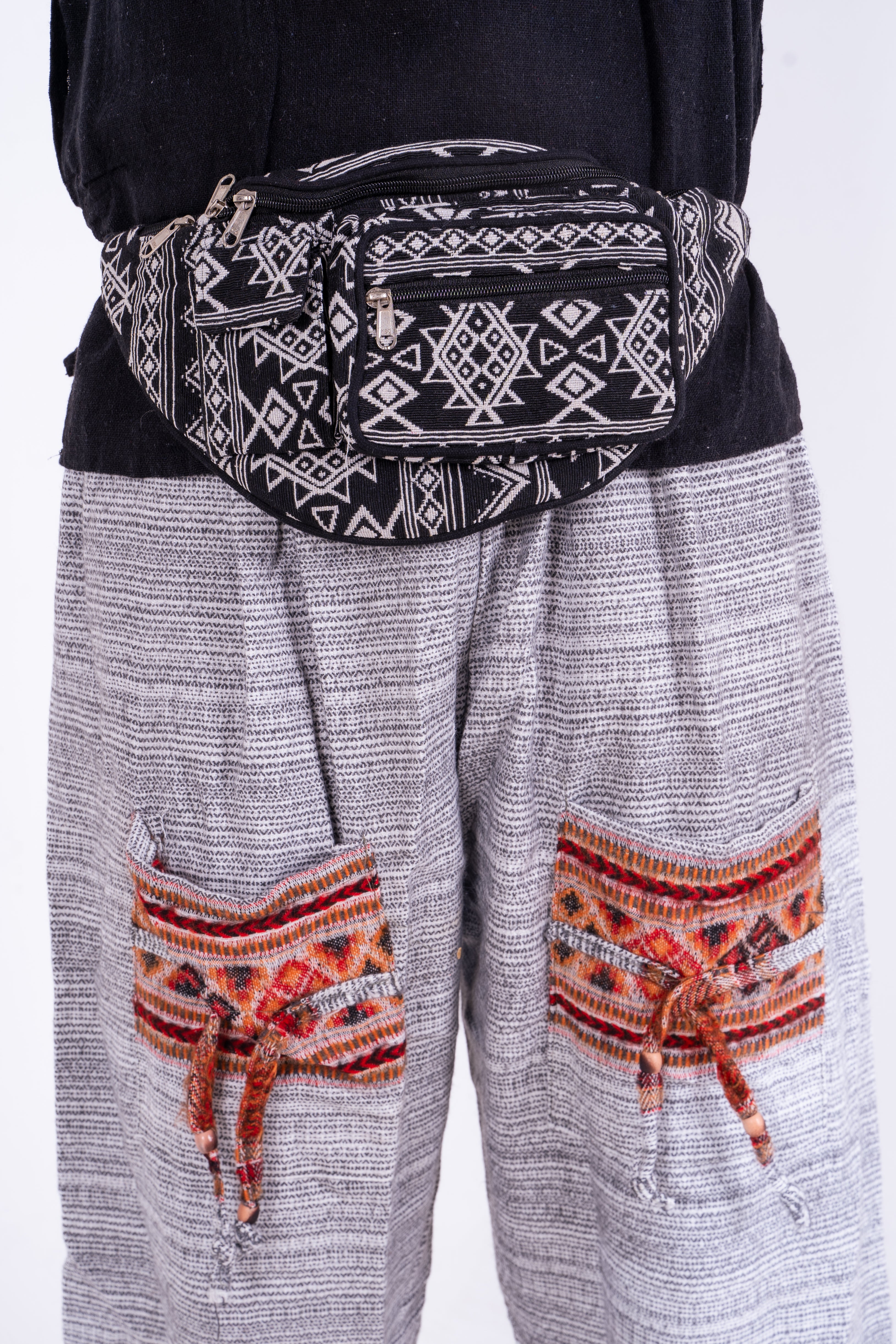 Black & White Hemp Crossbody Bag with Bold Tribal Pattern