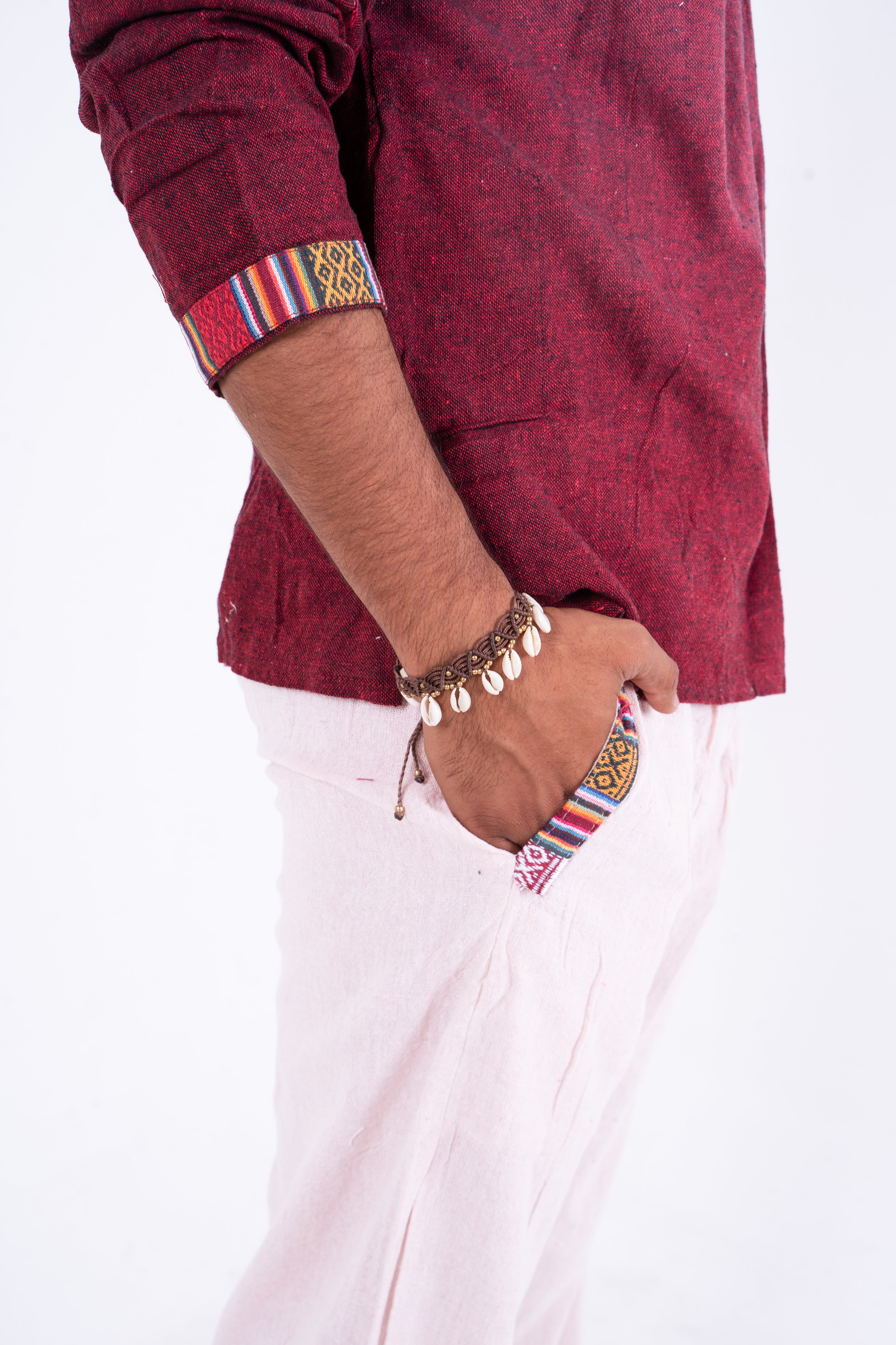 Maroon Bhutani Kurta Paired with White Cotton Pants