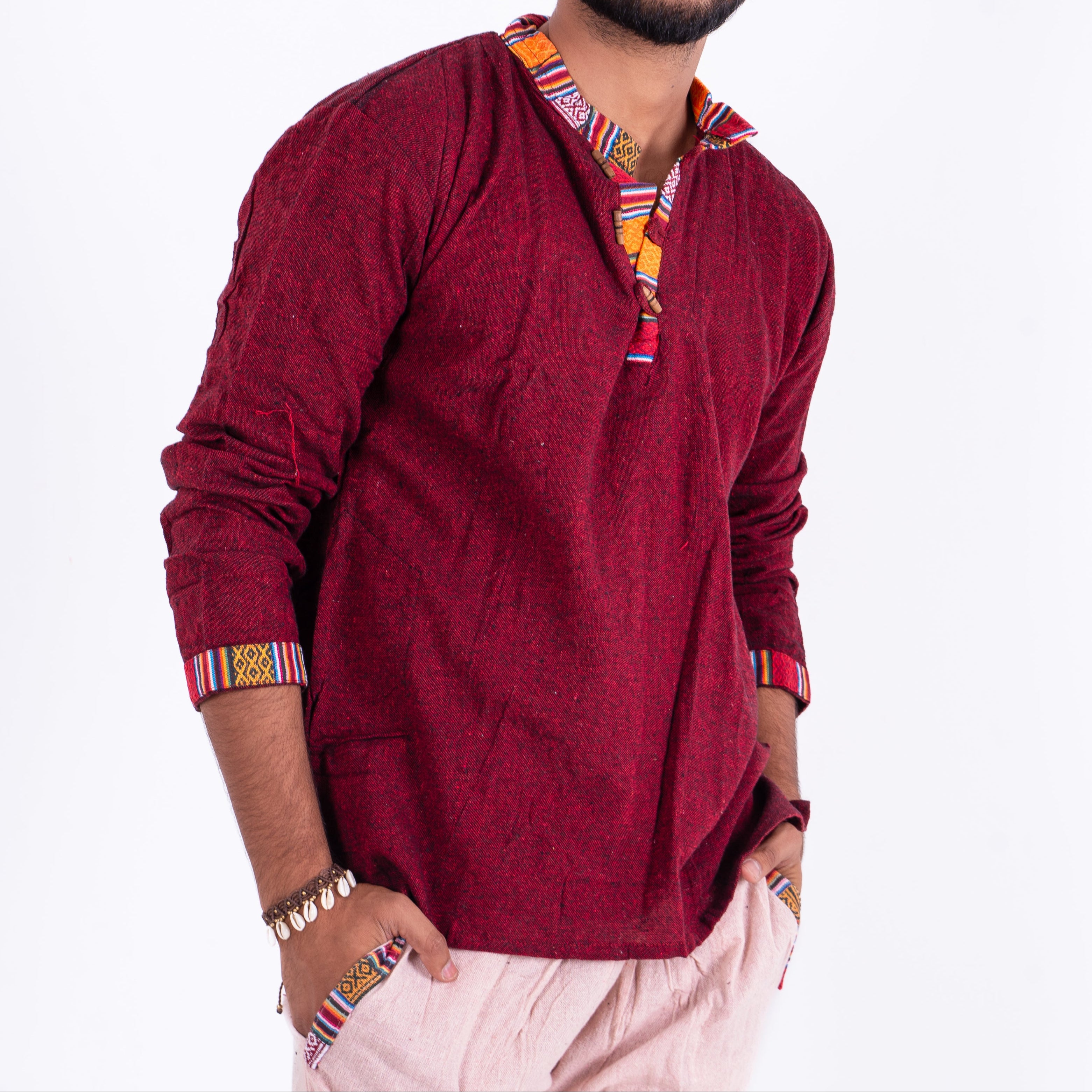 Maroon Bhutani Kurta Paired with White Cotton Pants
