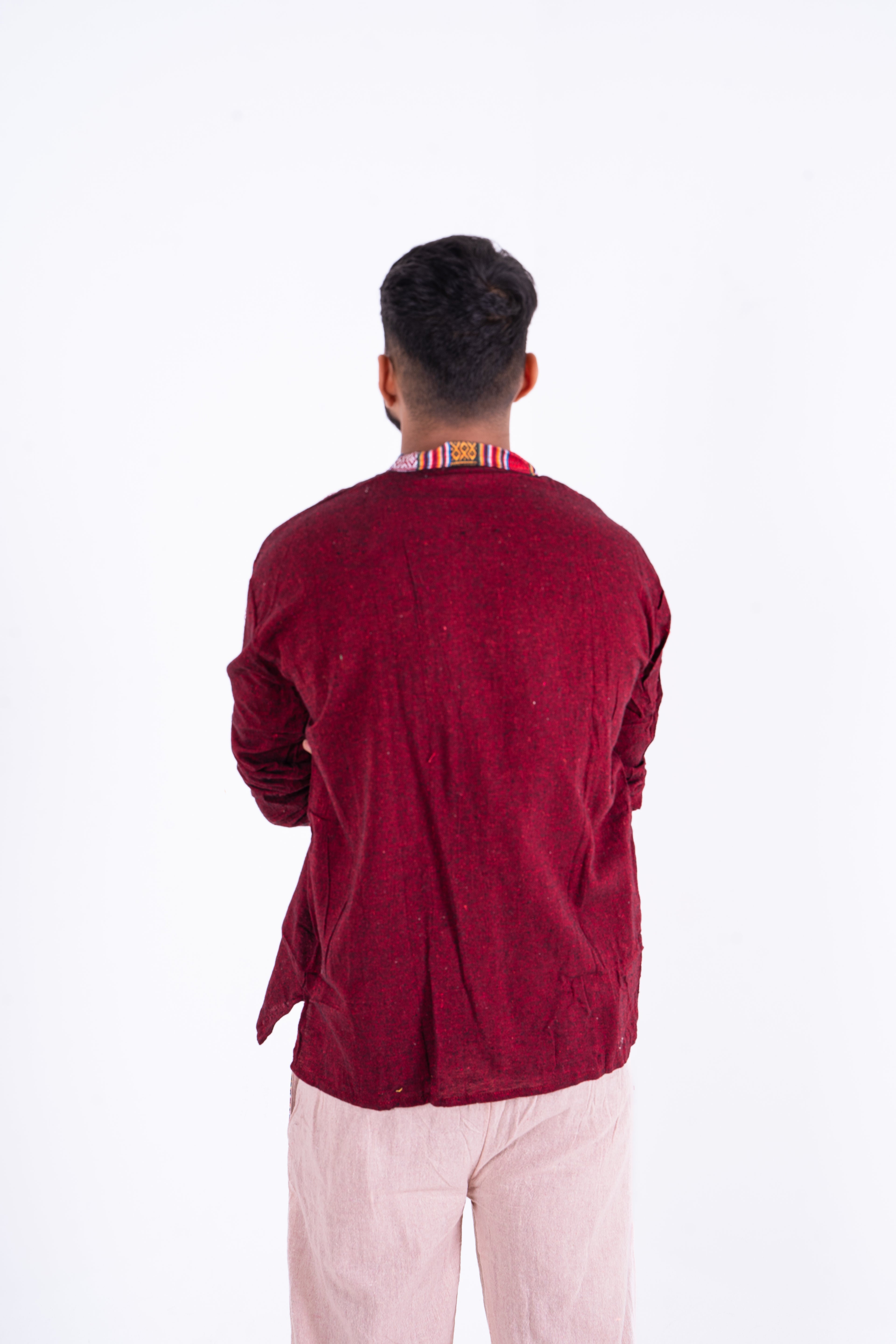 Maroon Bhutani Kurta Paired with White Cotton Pants