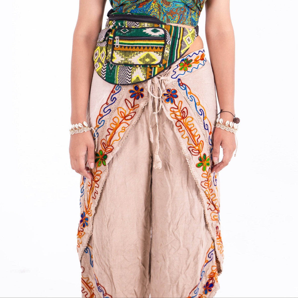 Boho Embroidered Slit Pants