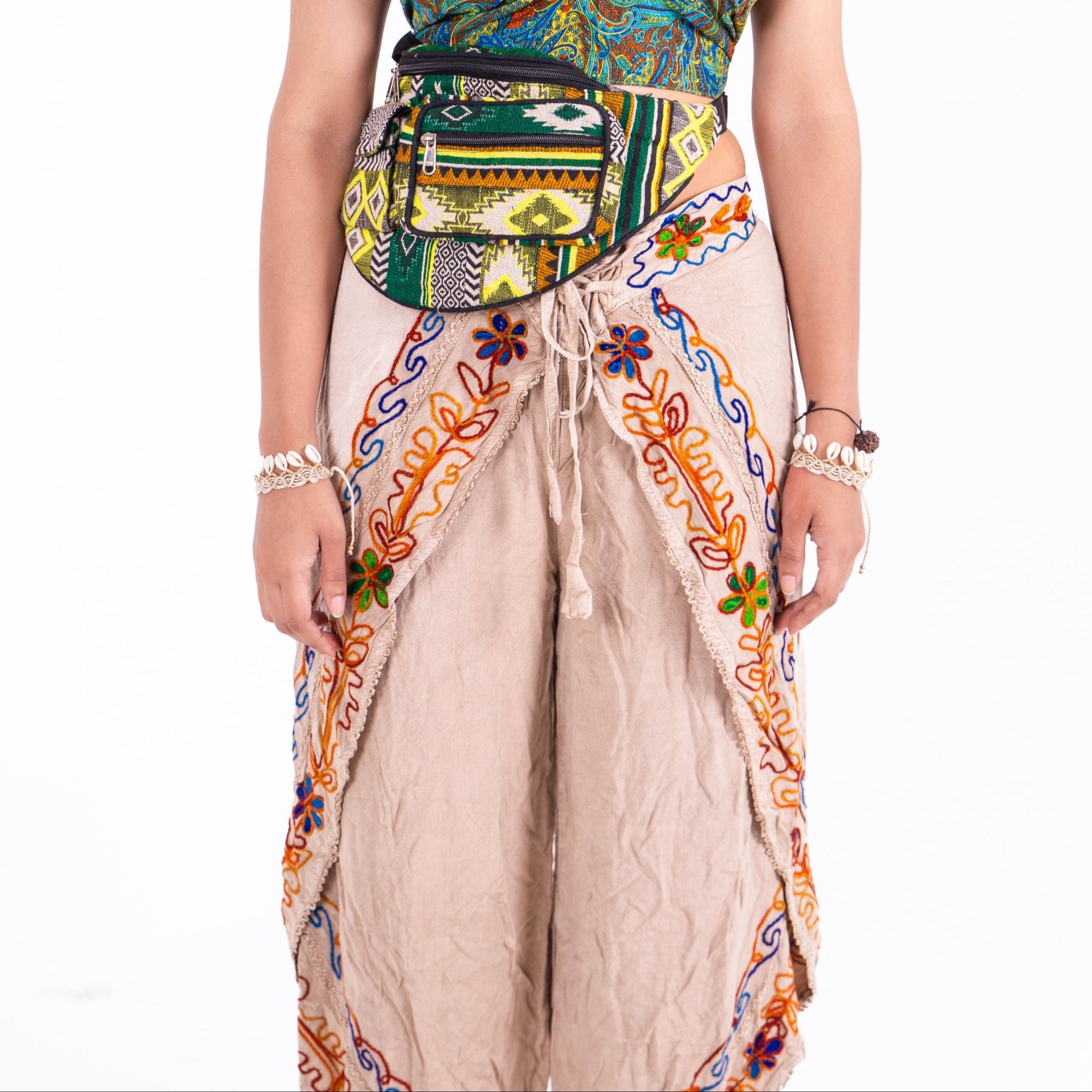 Boho Embroidered Slit Pants