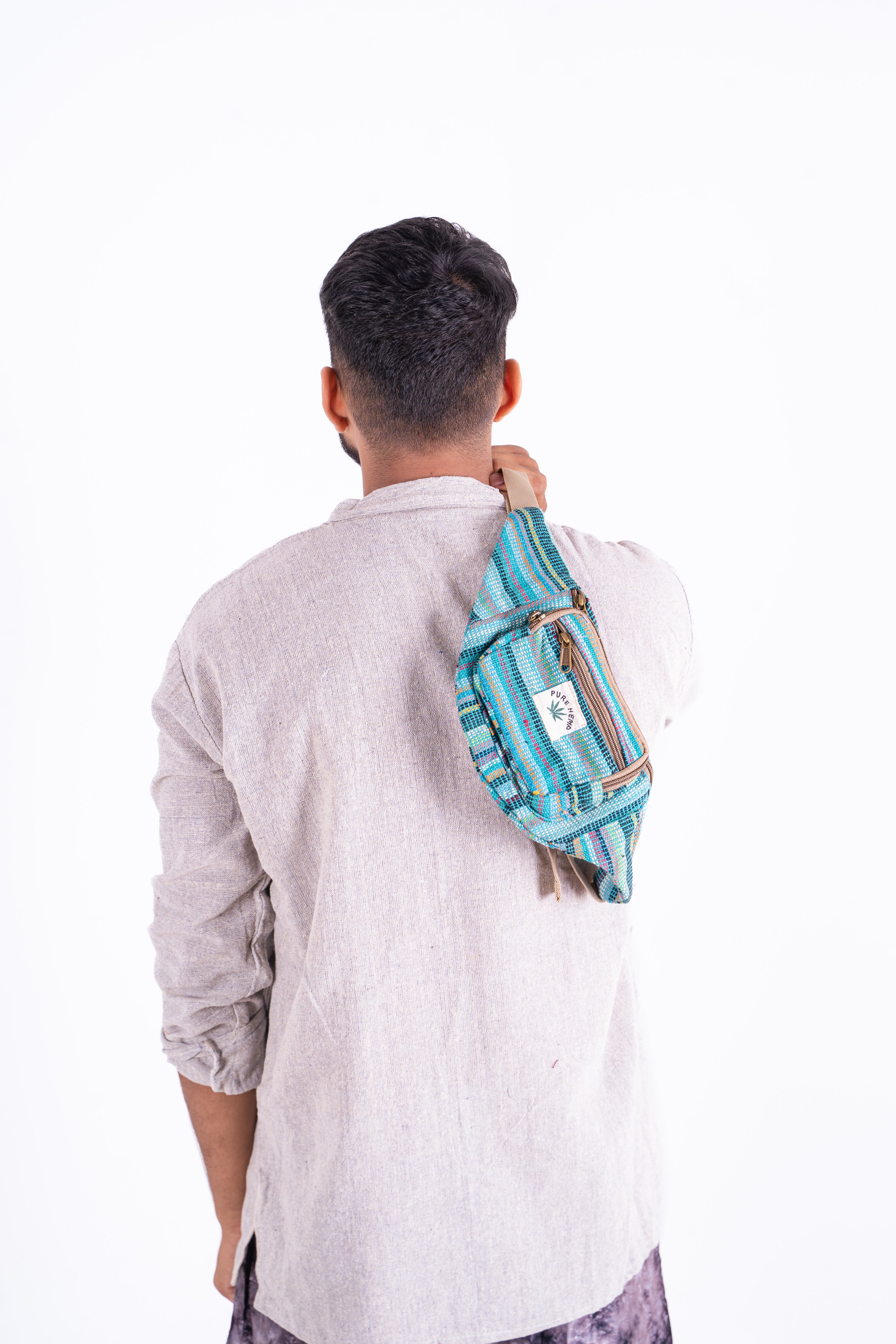 Pastel Hemp Crossbody Bag with Striped Pattern