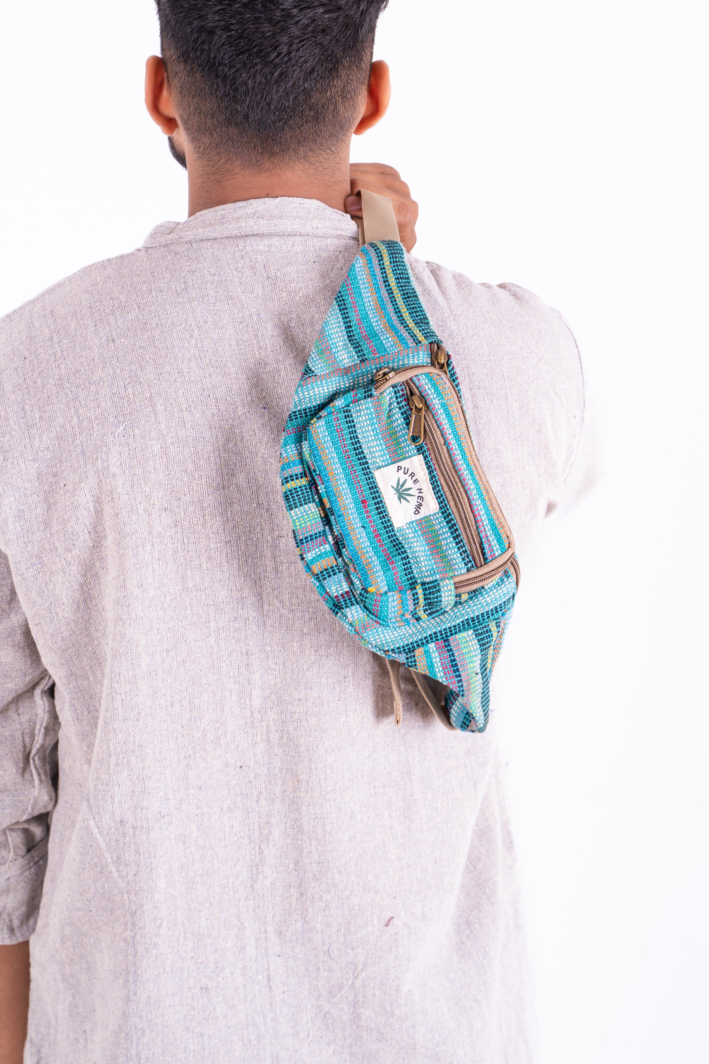 Pastel Hemp Crossbody Bag with Striped Pattern