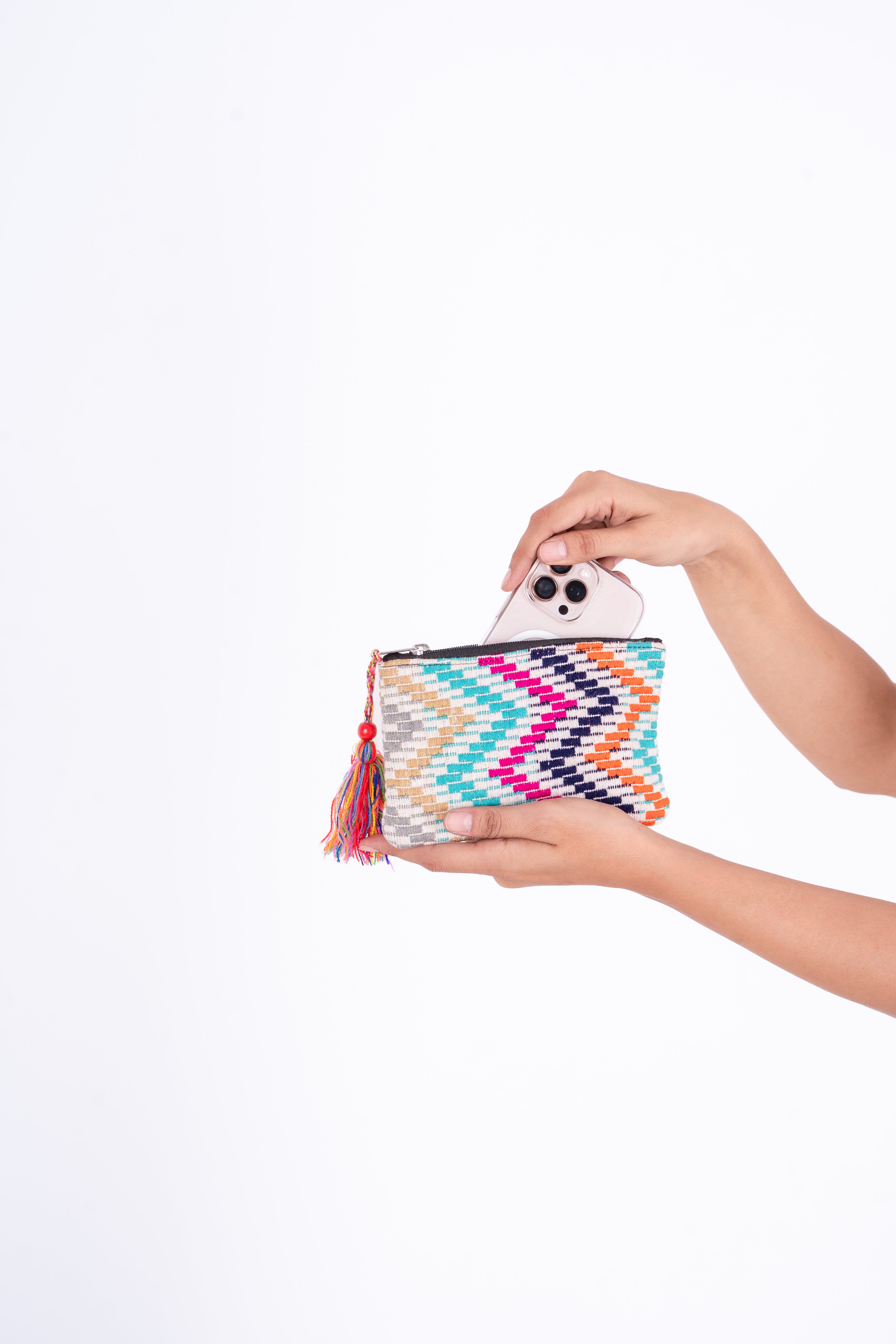 Handmade Hemp Pouches with Colorful Tassels – Assorted Patterns