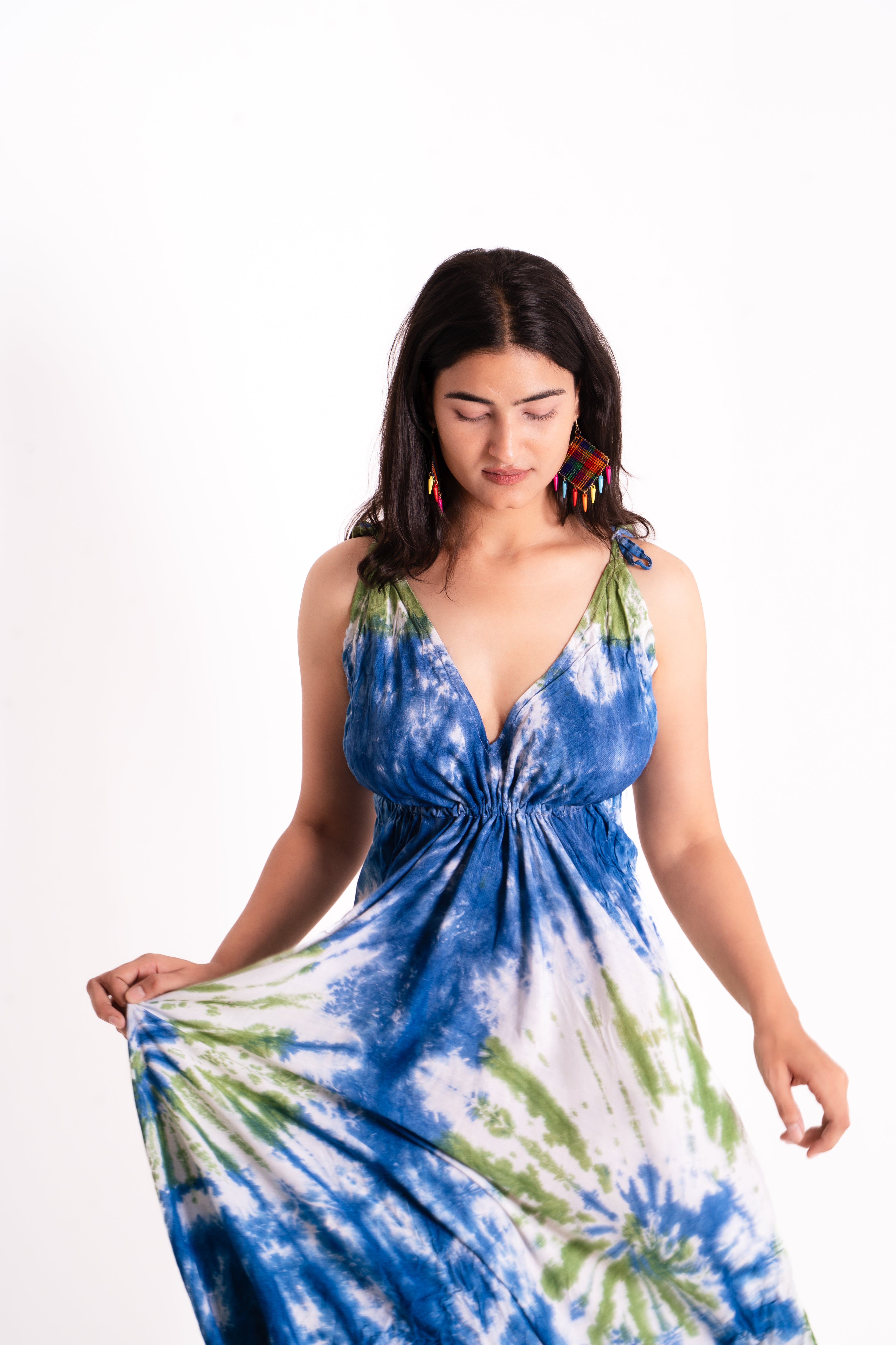 Tie Dye Beach Dress – Blue Green & Black White Variants