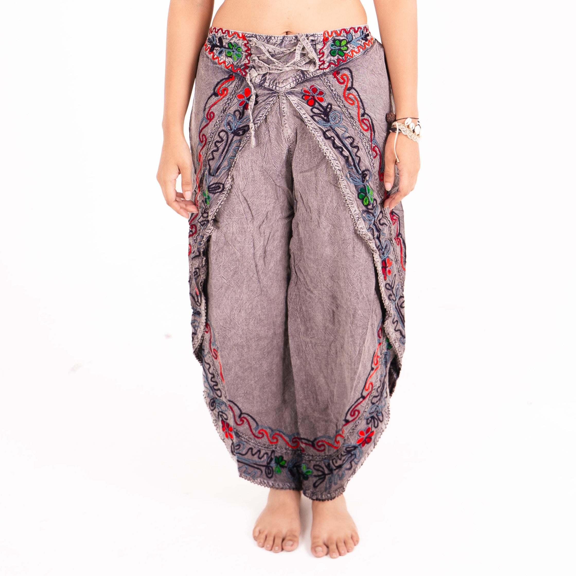 Boho Embroidered Slit Pants