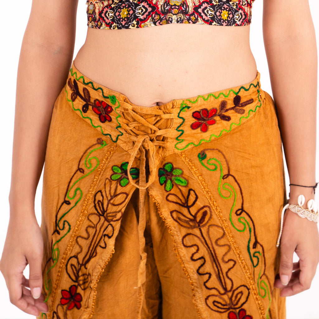 Boho Embroidered Slit Pants