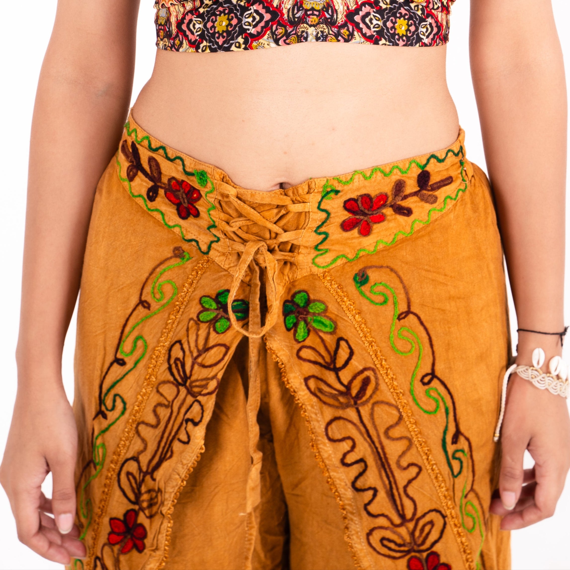 Boho Embroidered Slit Pants