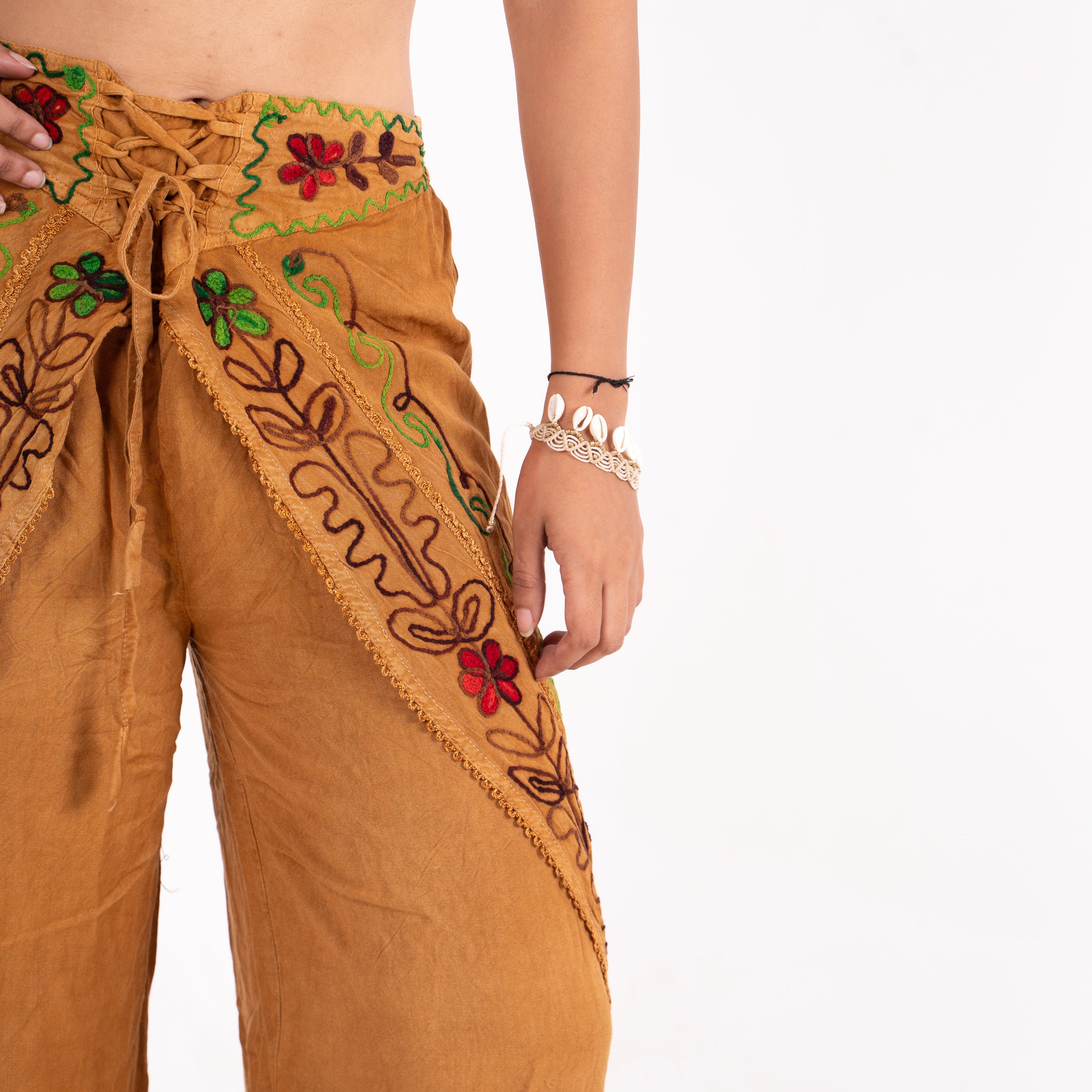 Boho Embroidered Slit Pants