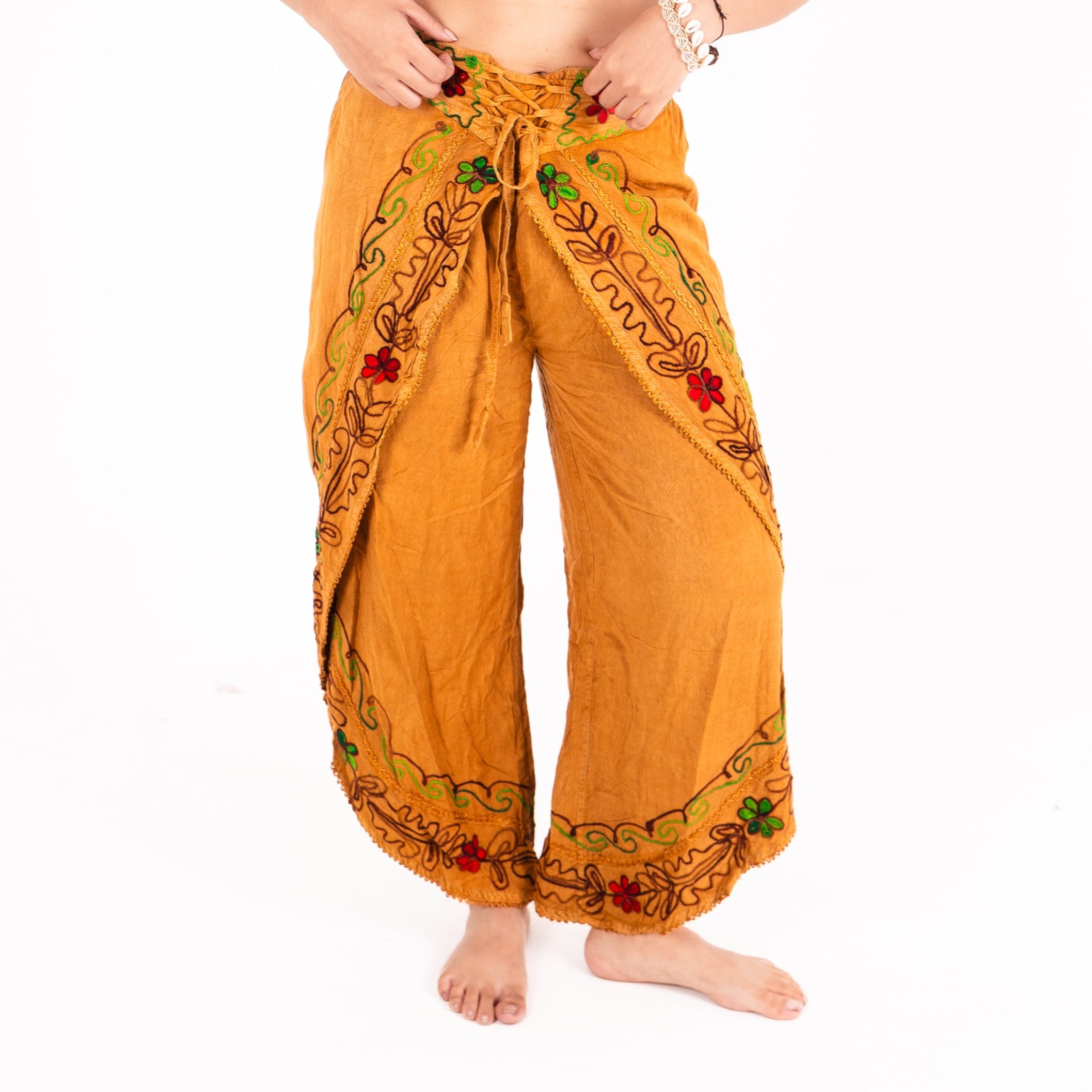 Boho Embroidered Slit Pants