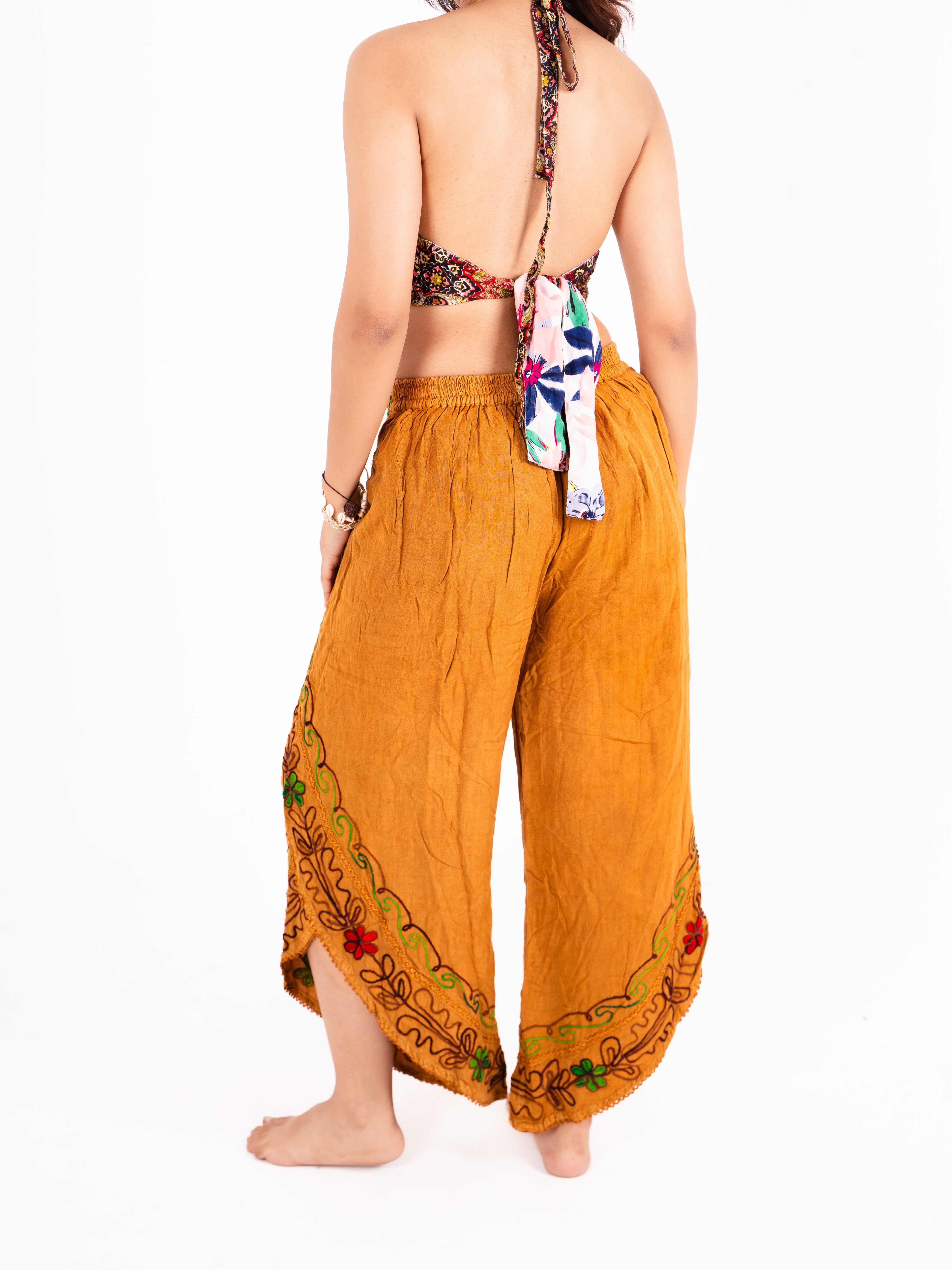 Boho Embroidered Slit Pants