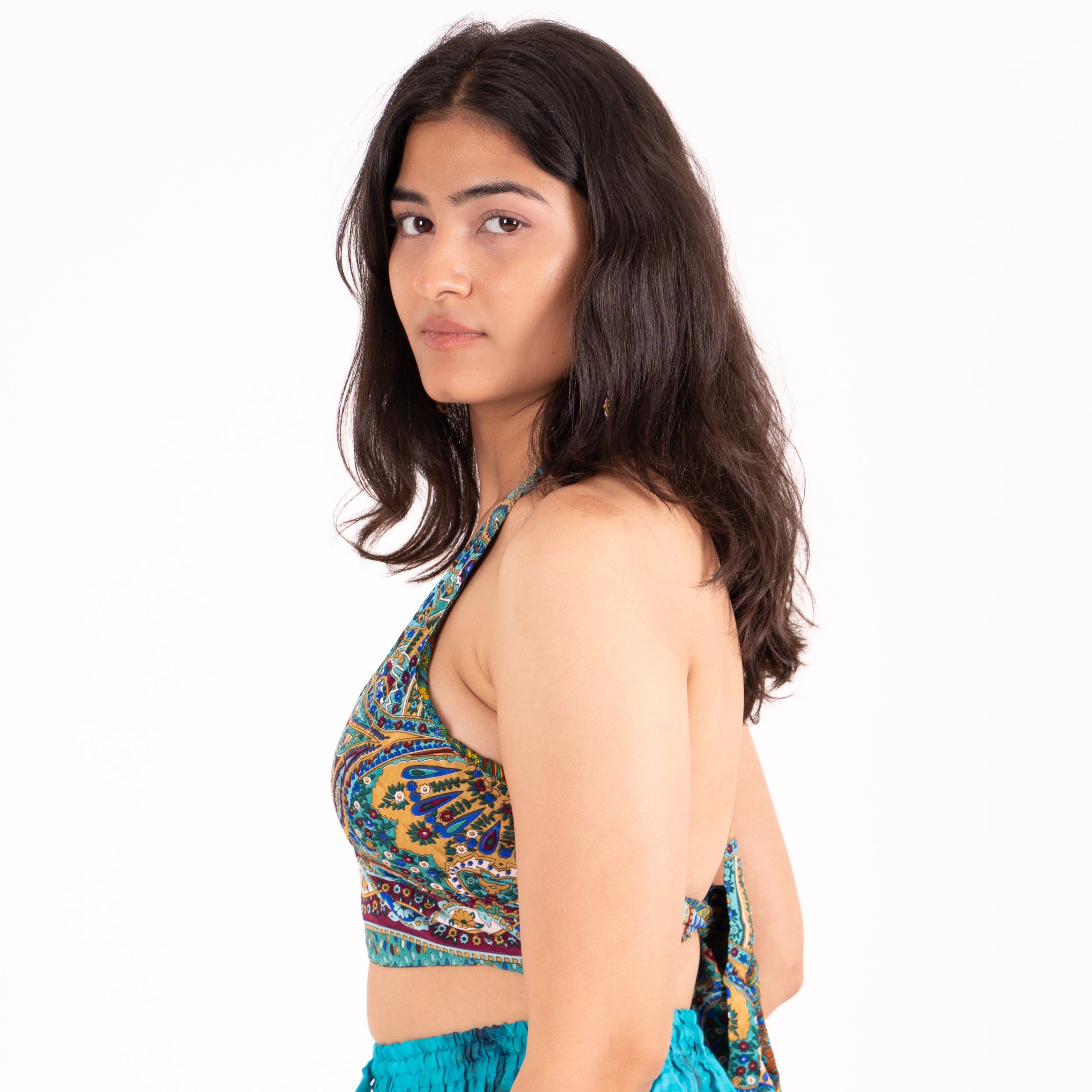 Boho Halter Neck Reversible Crop Top | Double-Sided | Multi-Pattern Design