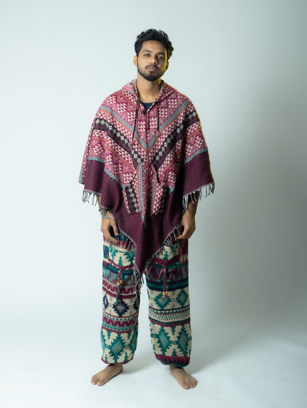 Boho Voyager- Ikat Poncho (pink/brown)