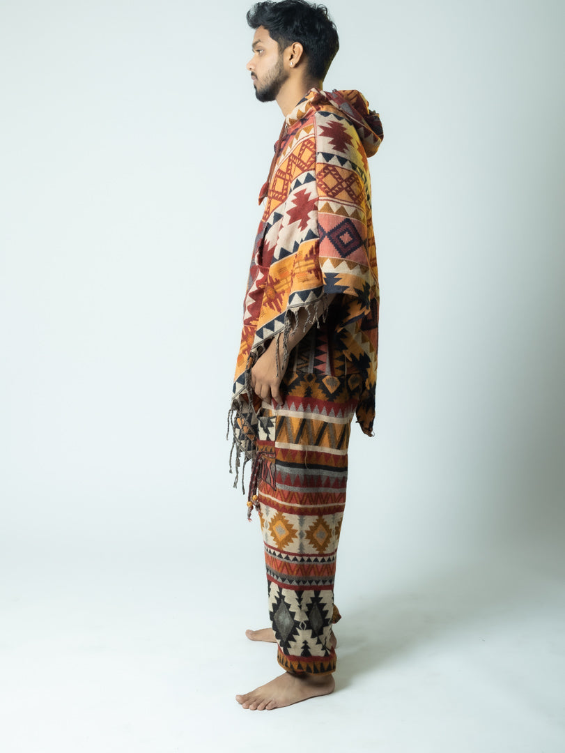 Boho Voyager- Ikat Poncho (yellow, maroon, brown)