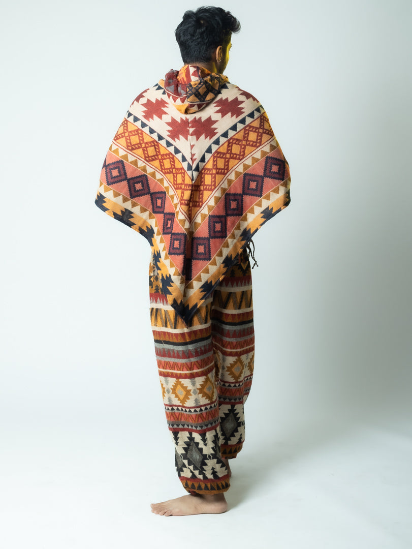 Boho Voyager- Ikat Poncho (yellow, maroon, brown)