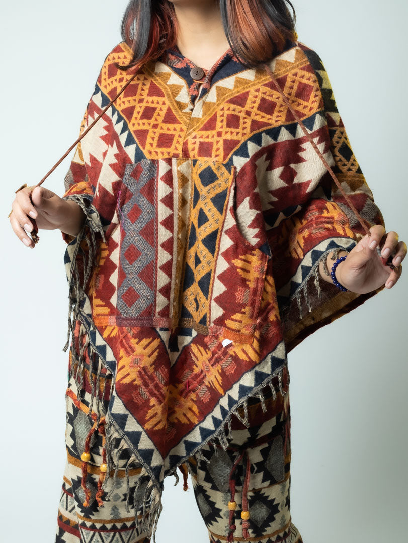 Boho Voyager- Ikat Poncho(yellow/orange)