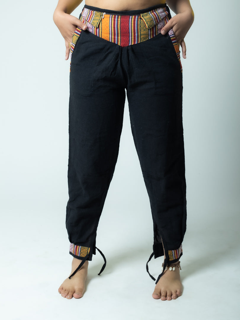 Boho Bhutani‑Trim Cotton Harem Pants