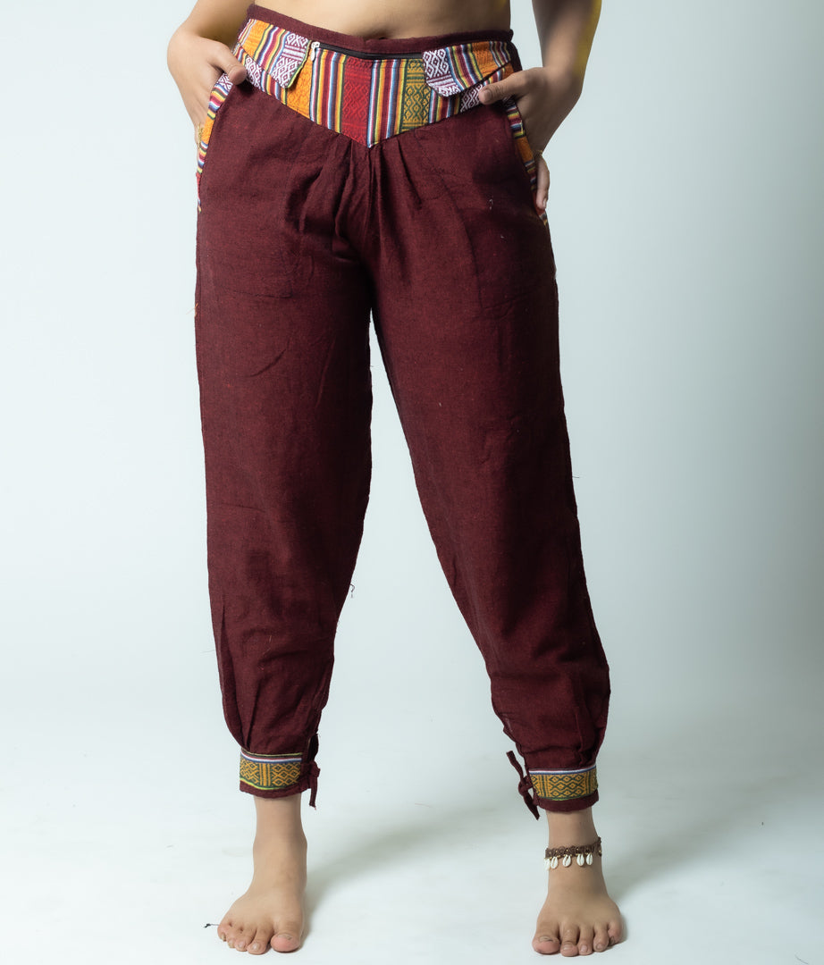 Boho Bhutani‑Trim Cotton Harem Pants
