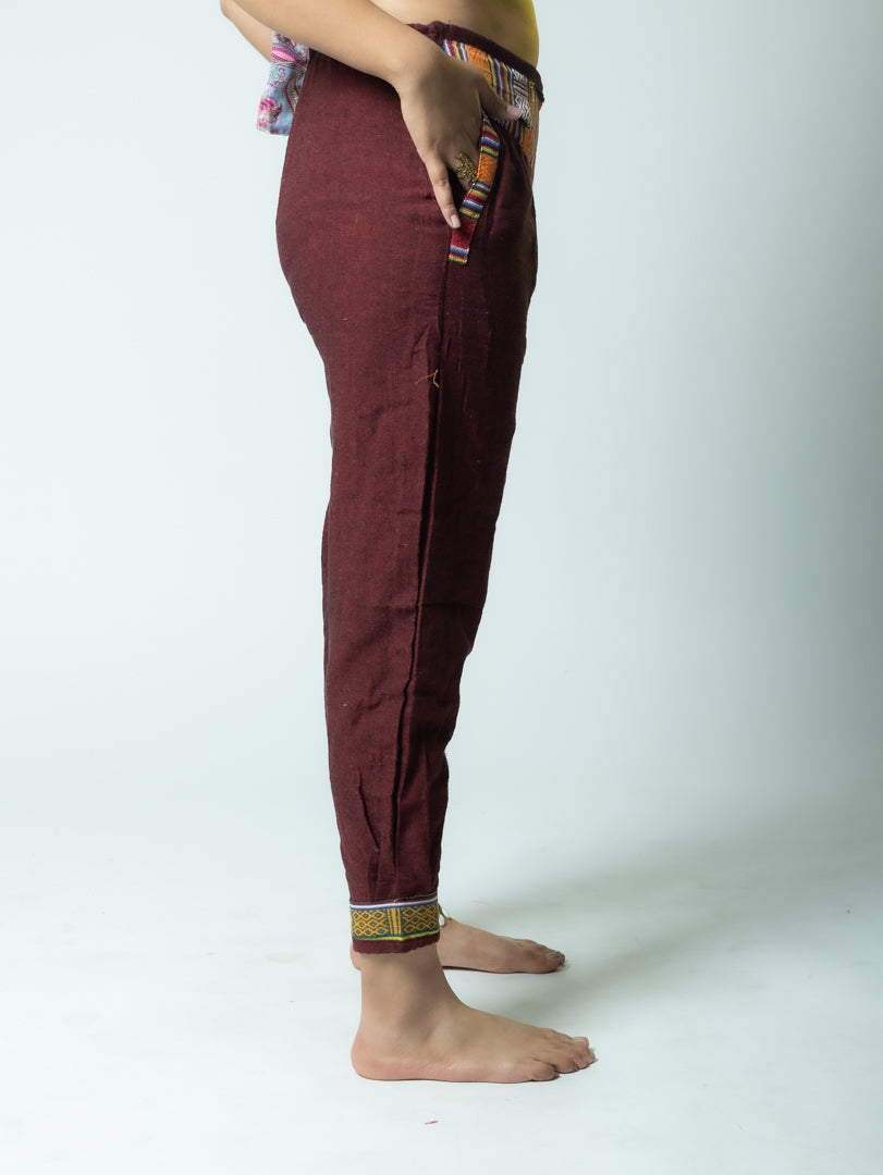 Boho Bhutani‑Trim Cotton Harem Pants
