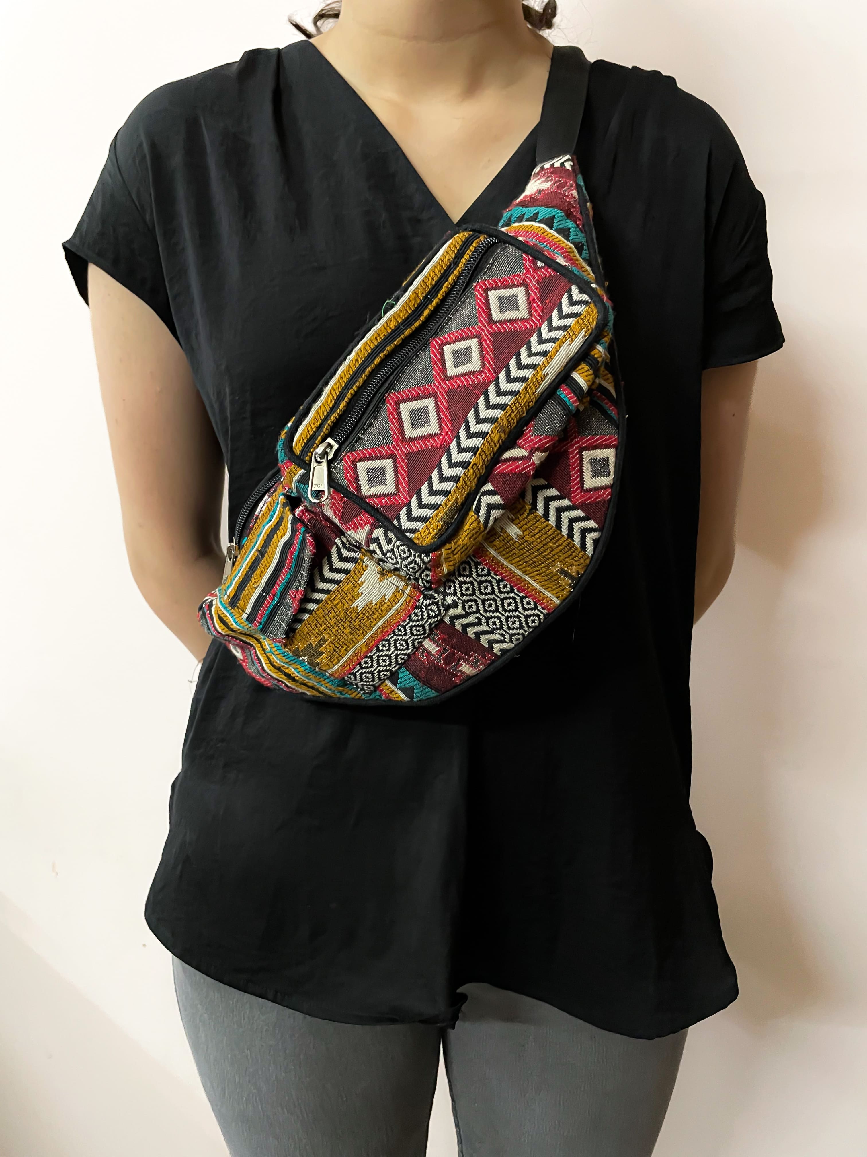 Hemp Crossbody Bag with Geometric Pattern