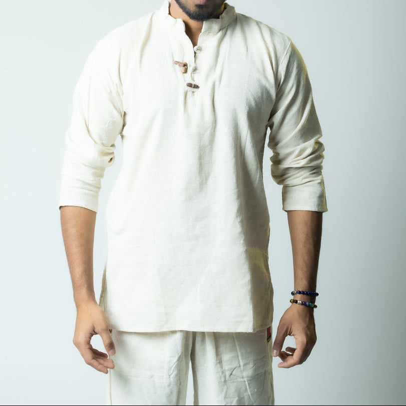 Men’s Off-White Cotton Kurta | Ethnic Casual Wear | Yoga & Meditation Outfit